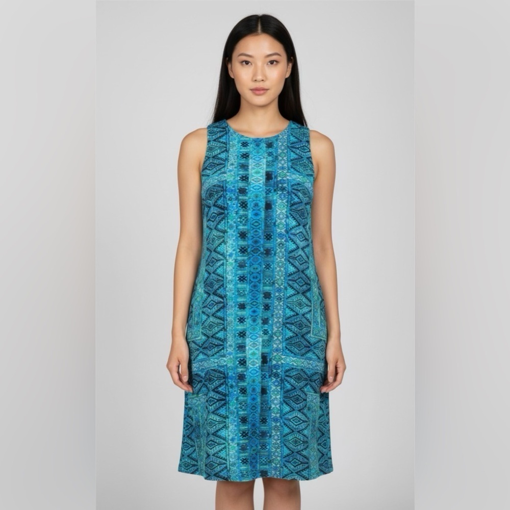 Karen Kane Women’s Abstract Print Sleeveless Sundress Blue Sz S